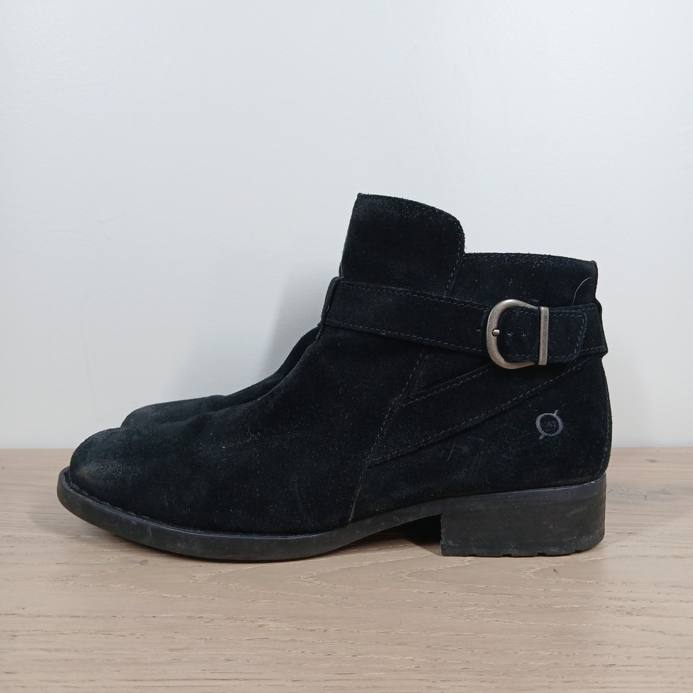 Born Ankle Boots Women 10 Black Leather Buckle Strap Low Heel Western Moto